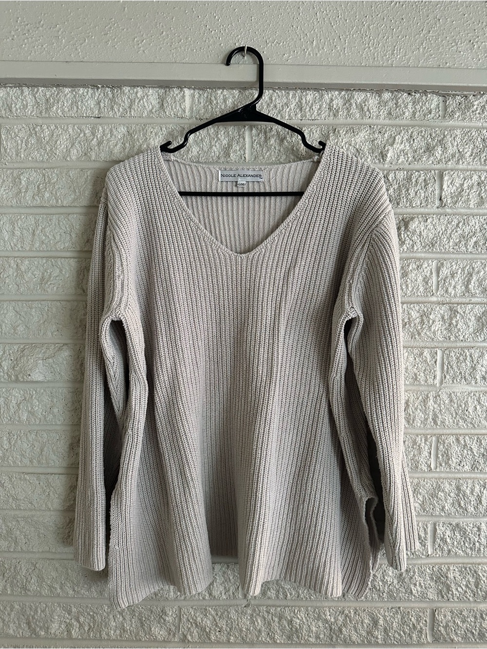 Nicole Alexander 100% Cotton Beige V-Neck Sweater